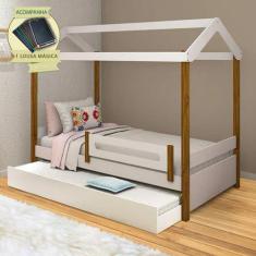 Imagem de Bicama Solteiro Montessoriana Eliz Com Grade De Proteção Branco/Mel In