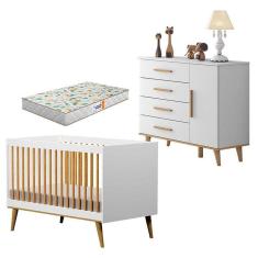 Imagem de Berço Americano Ligia E Cômoda Ludmila Branco Acetinado Bétula Com Colchão Gazin - Carolina Móveis
