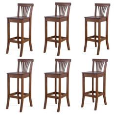 Imagem de Kit 6 Banquetas Alta Madeira Maciça Pontes Madeira Imbuia G42 - Gran Belo