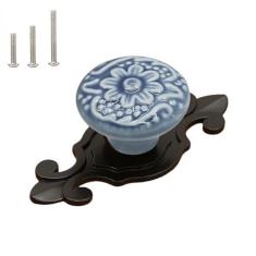 Imagem de HUAMULAN Pacote com 10 puxadores de cerâmica retrô vintage cômoda de cozinha com pétalas de armário puxadores de gaveta, placa traseira de base preta