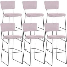Imagem de Kit 06 Banquetas Alta Para Cozinha Sala De Jantar Base Em Aço Allana L02 Suede Rosê