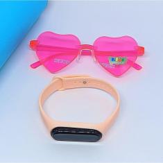 Imagem de Kit Relógio Infantil Led Bracelete Silicone Ajustável Esporte + Óculos de sol Coração Flexível Luxo Verão 2024 Tendência