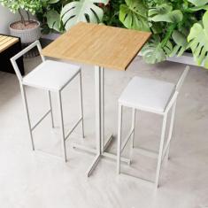 Imagem de Conjunto Mesa Alta Bar Bistrô Quadrada Pinus 2 Banquetas Confort Estof
