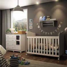 Imagem de Quarto de Bebê com Berço Americano com Cômoda 4 Gavetas e Prateleira Uli Móveis Peroba Branco
