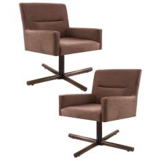 Imagem de Kit 2 Poltronas Decorativas Giratórias Base Xis Madeira Angel B-276 Veludo Ferrugem - Domi