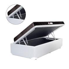 Imagem de Cama Box Baú Solteiro Colchão Espuma D45 Bordado + Box Sintético Branco Serra Negra 62x88x188