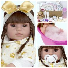 Imagem de Boneca Reborn Bebê Abigail 100% Silicone 16 Acessórios Luxo - Cegonha