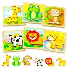 Imagem de Quebra-cabeças de madeira para crianças pequenas, Benresive Animal, 1-3 anos, Montessori