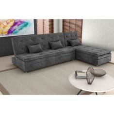 Imagem de Sofá Cama Reclinavel com Chaise Penélope Suede Cinza B250 - Matrix