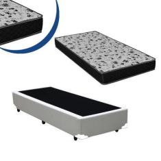Imagem de Cama Box Solteiro Colchão Espuma D33 Bordado + Box Branca 59X88x188 -