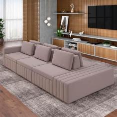 Imagem de Sofá Ilha com Encosto e Almofadas Móveis Olimpo 365cm Modulado Veludo Rosê G45 - Gran Belo