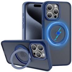 Imagem de ZHK Anel giratório de 360° para iPhone 15 Pro Max capa magnética, [à prova de quedas de grau militar] [painel traseiro fosco translúcido] capa de telefone fina antiderrapante fosca para iPhone 15