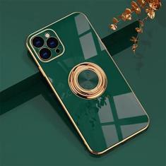 Imagem de Capa de silicone de revestimento de luxo para iphone 13 12 11 pro xs max mini se x xr 7 8 plus suporte de anel de metal simples suporte capa de telefone macia, verde escuro, para iphone 7 8