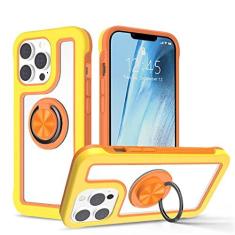 Imagem de 360 Capa protetora de telefone de camada dupla de corpo inteiro para iPhone 13 12 11 14 Pro Max XS 7 8 Plus Capa transparente com suporte para anel de dedo, amarelo laranja, para iPhone 14