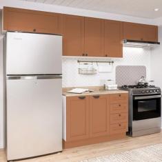 Imagem de Cozinha Modulada 4 Peças 3 Aéreos 1 Balcão Arizona Cabecasa Madeiramadeira Branco/Terracota