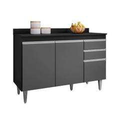 Imagem de Balcão Cozinha Preto Com Grafite 120cm C/ Tampo - Belliv Decor