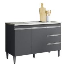 Imagem de Balcão Gabinete Para Pia 100cm S/Tampo 2 Portas 3 Gavetas Cinza - Ajl