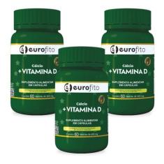 Imagem de Kit Cálcio + Vitamína D Eurofito 3 Potes 60 Cápsulas Cada