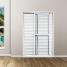 Imagem de Kit com 2 Portas Balcão de Alumínio 3 Folhas 210 X 160cm com Fechadura Linha 25 Esquadrias Bergame Branco