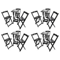 Imagem de Kit 4 Conjuntos Bistrô Mesa Com 3 Banquetas Dobráveis De Madeira Personalizada Hei - Preta