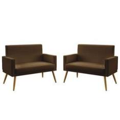 Imagem de Kit 2 Poltronas Namoradeiras Decorativas Estofadas Para Sala De Estar Nina Com Rodapé Sued Marrom Aradecor