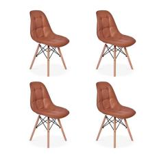 Imagem de Conjunto 4 Cadeiras Dkr Charles Eames Wood Estofada Botonê - Marrom