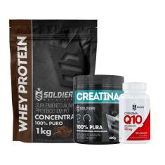 Imagem de Kit: Whey Protein Concentrado 1kg + Creatina Monohidratada Pote 300g + Coenzima Q10 100mg-Unissex