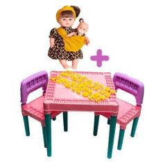 Imagem de Kit Mesa Didática P/ Crianças + Boneca Mãe E Filha Bebê - Tritec E Adi