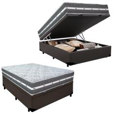 Imagem de Cama Box Baú Casal Sintético + Colchão Anjos Black Graphite Molas Ensacadas 138x188x64cm Marrom