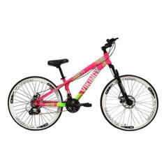 Imagem de Bicicleta Aro 26 Vikingx Tuff Rosa/Verde 21v Alumínio Freeride Freio a