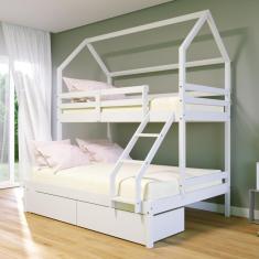 Imagem de Beliche Casinha Casal/solteiro Slim Rb Com 02 Gavetas Madeira Maciça Branco Housin