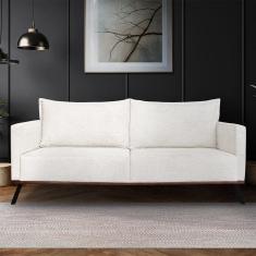Imagem de Sofá Living 2 Lugares Com Pés De Ferro Almofadas Soltas 160cm Saiph Bouclê Off White