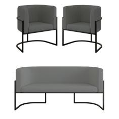 Imagem de Kit 2 Poltronas Sofá 2 Lugares Base De Metal Black Veludo Cinza