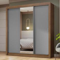 Imagem de Guarda-Roupa Casal 3 Portas de Correr com Espelho Rustic/Cinza Nobre M