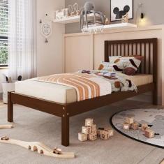 Imagem de Cama de Solteiro Lucy de Madeira Maciça com Lastro Walnut