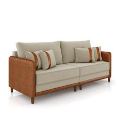Imagem de Sofá 2 Lugares Living 172cm Pé Madeira Valença Nozes/Veludo Bege K01 -