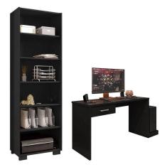 Imagem de Mesa Para Computador Gamer Drx 9000 E Livreiro Office Preto Trama - Móveis Leão