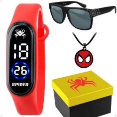 Imagem de Relogio Infantil Digital + Caixa + Oculos Sol + Colar Aranha Menino Data Silicone Homem Aranha Heroi