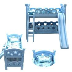 Imagem de Berço Azul de Brinquedo Beliche Escorregador e Travesseiro - Wellmix