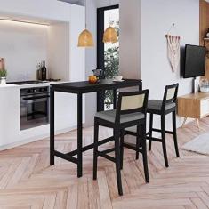 Imagem de Conjunto Mesa Bistrô com 2 Banquetas Tiê Cabecasa Madeiramadeira Preto/cinza