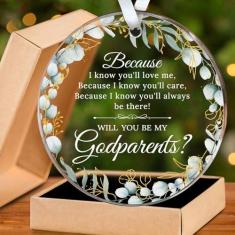 Imagem de HEXMOZ Presente de pedido de padrinhos - Will You Be My Godparents Enfeite de Natal 2024 - Presentes de padrinhos para batismo, enfeite de padrinho católico, presente do afilhado - decoração de Natal