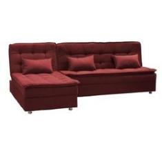 Imagem de Sofá Cama Reclinável com Chaise Penelope - Veludo Vinho