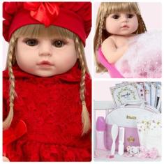 Imagem de Boneca Reborn Loira Cabelo Longo Fofa Com Lindos Acessórios - Cegonha