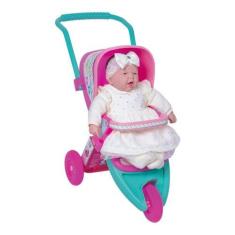 Imagem de Carrinho De Boneca Ninos Rosa 61,5cm Plástico Com 3 Rodas 2284 - Cotip