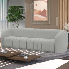 Imagem de Sofá Decorativo Sala de Estar 332cm Adam 4 Lugares Veludo Cinza Claro G45 - Gran Belo