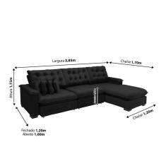 Imagem de Sofá Berlin 3.85x1.70m Com Chaise Super Pillow Top - Preto