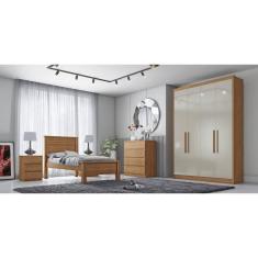 Imagem de Guarda Roupa Solteiro 4 Portas 3 Gavetas - Sevilha-Cumaru/Fendi - Móveis Novo Horizonte