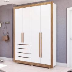 Imagem de Guarda-roupa Solteiro 100% Mdf Kappesberg C/pés 4 Portas 4 Gavetas Branco/nogueira