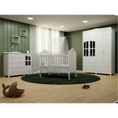 Imagem de Quarto de Bebê Berço Guarda Roupa e Cômoda com Janela Maya Clássico Espresso Móveis Branco Brilho