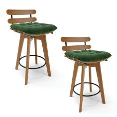 Imagem de Kit 02 Banquetas Giratória Costela Suede Base Madeira Verde